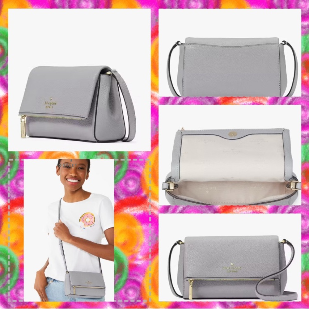 Kate Spade Leila Gray mini Crossbody Bag with Flap Closure